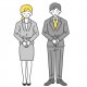 Vector illustrations of men and women in suits bowing / business / apology / thank you